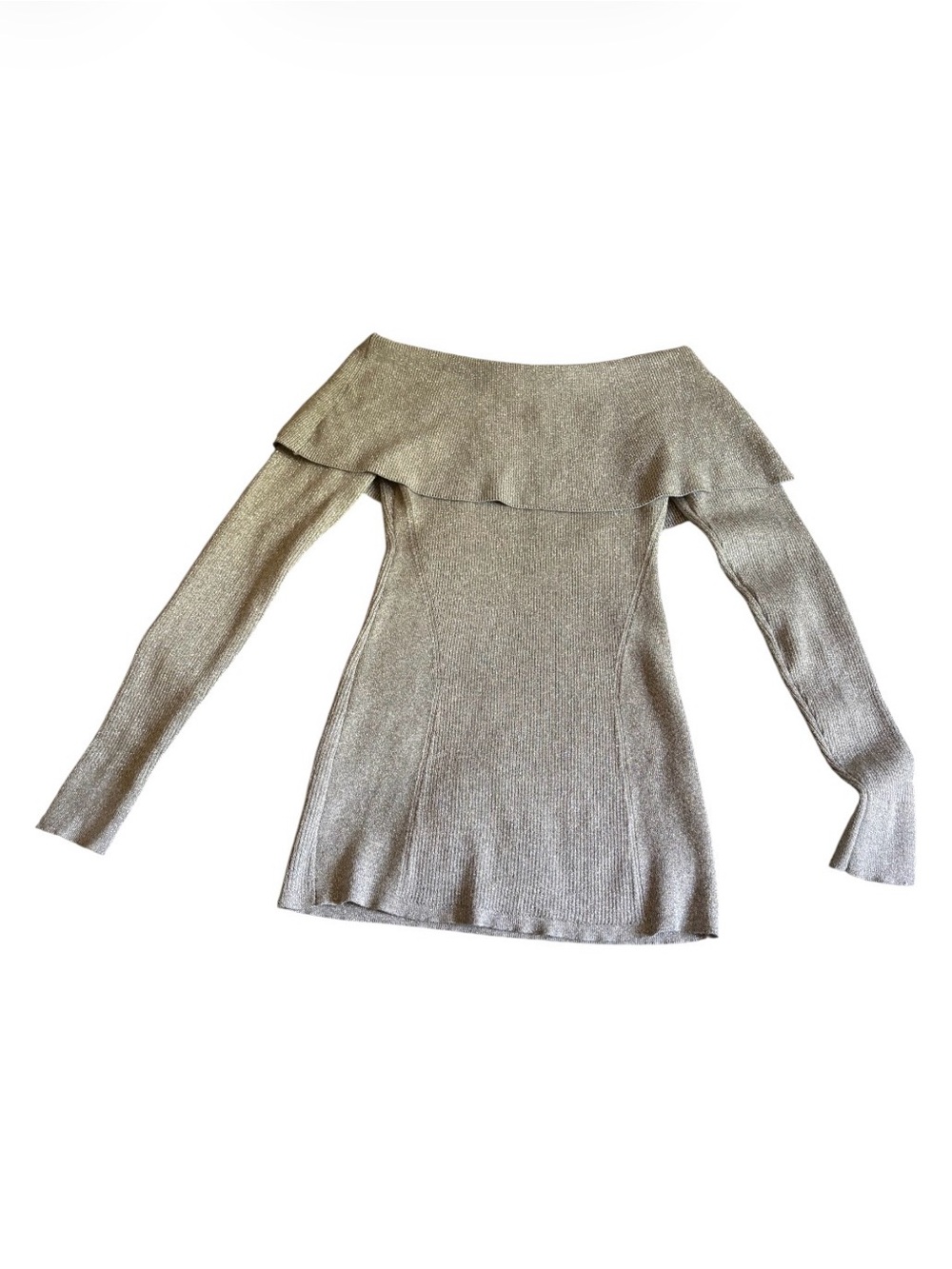 Off-Shoulder Long Sleeve White House Black Market Silver Metallic Sweater